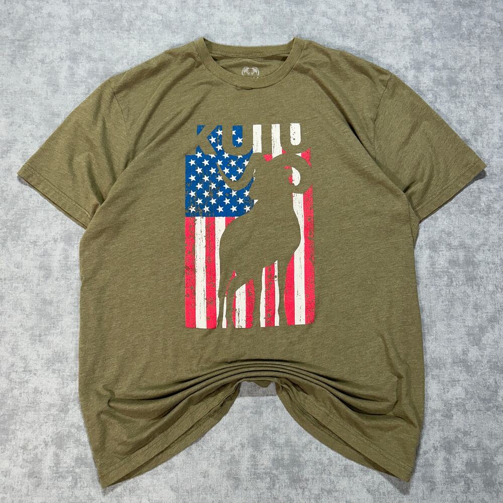 Kuiu ram silhouette USA flag casual western graphic tshirt army green mens XL